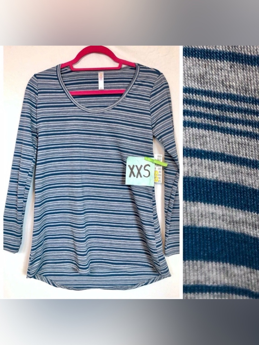 LuLaRoe Lynnae Gray Blue Striped Long Sleeve Tunic XXS NWT